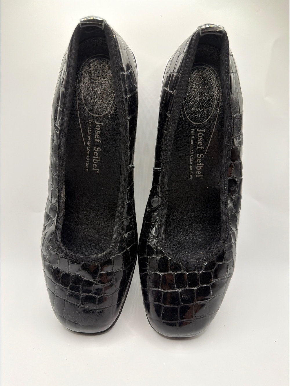 Josef Seibel Women's Black Croc-Embossed Leather Wedge Shoes Size 6.5